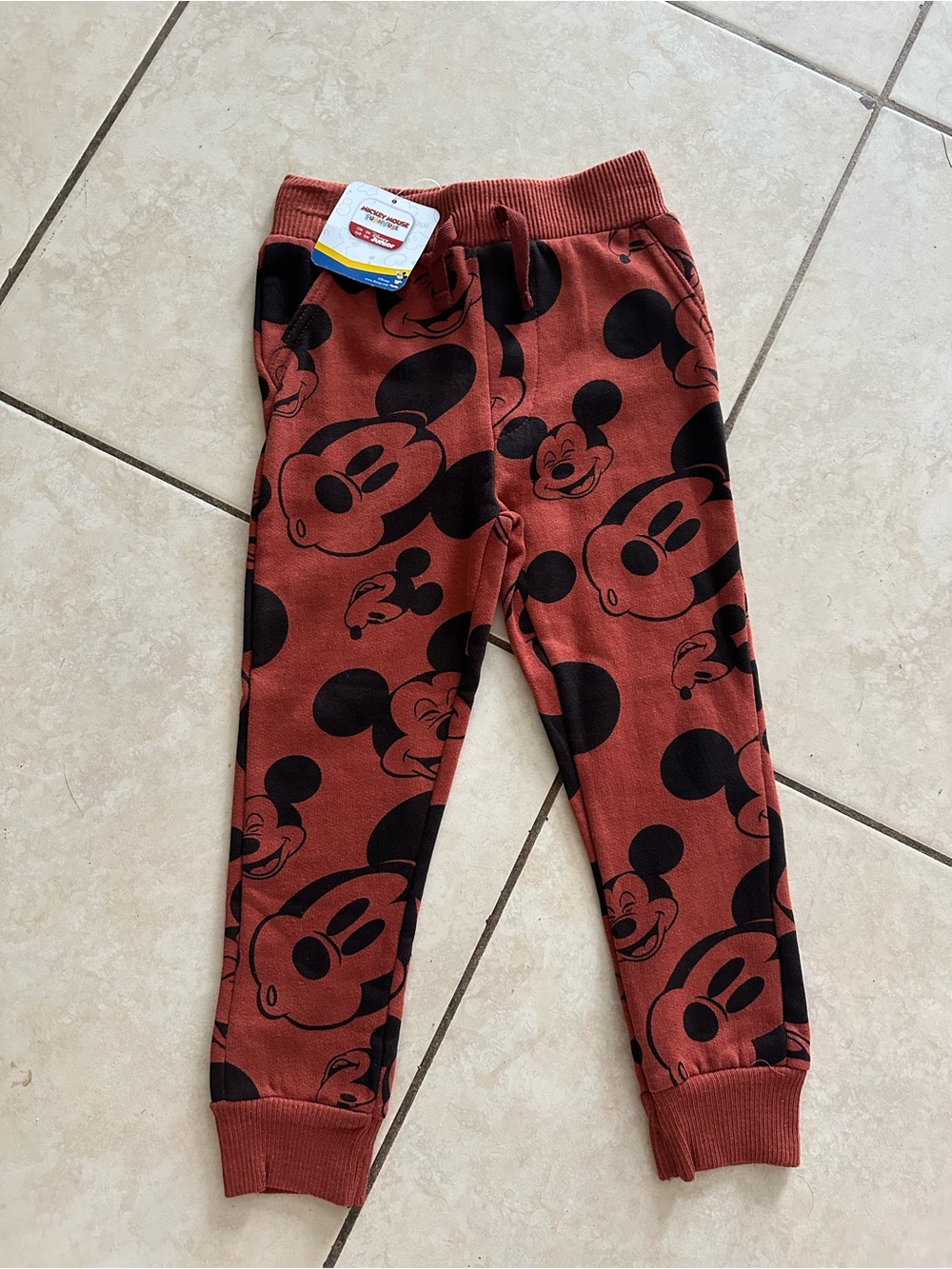 Disney Rust Red Mickey Mouse Joggers with Black Print 2T